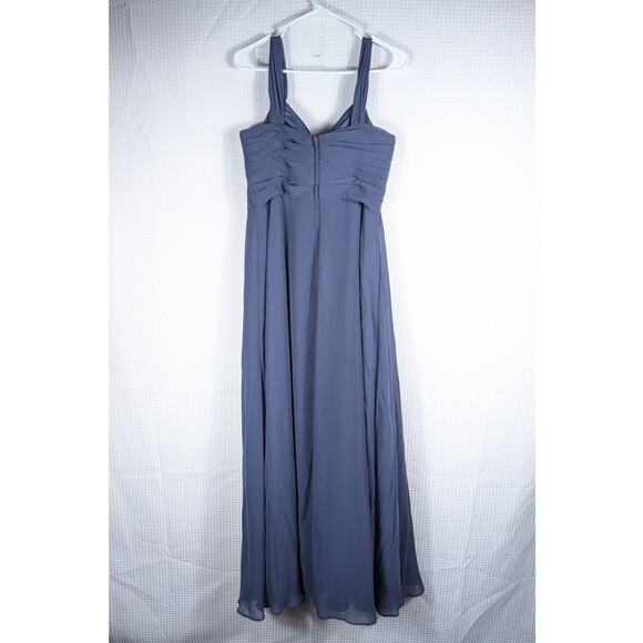 Azazie Sz 4 Blue Chiffon Pleated Bridesmaid Dress Empire Waist Formal Gown - Picture 2 of 4